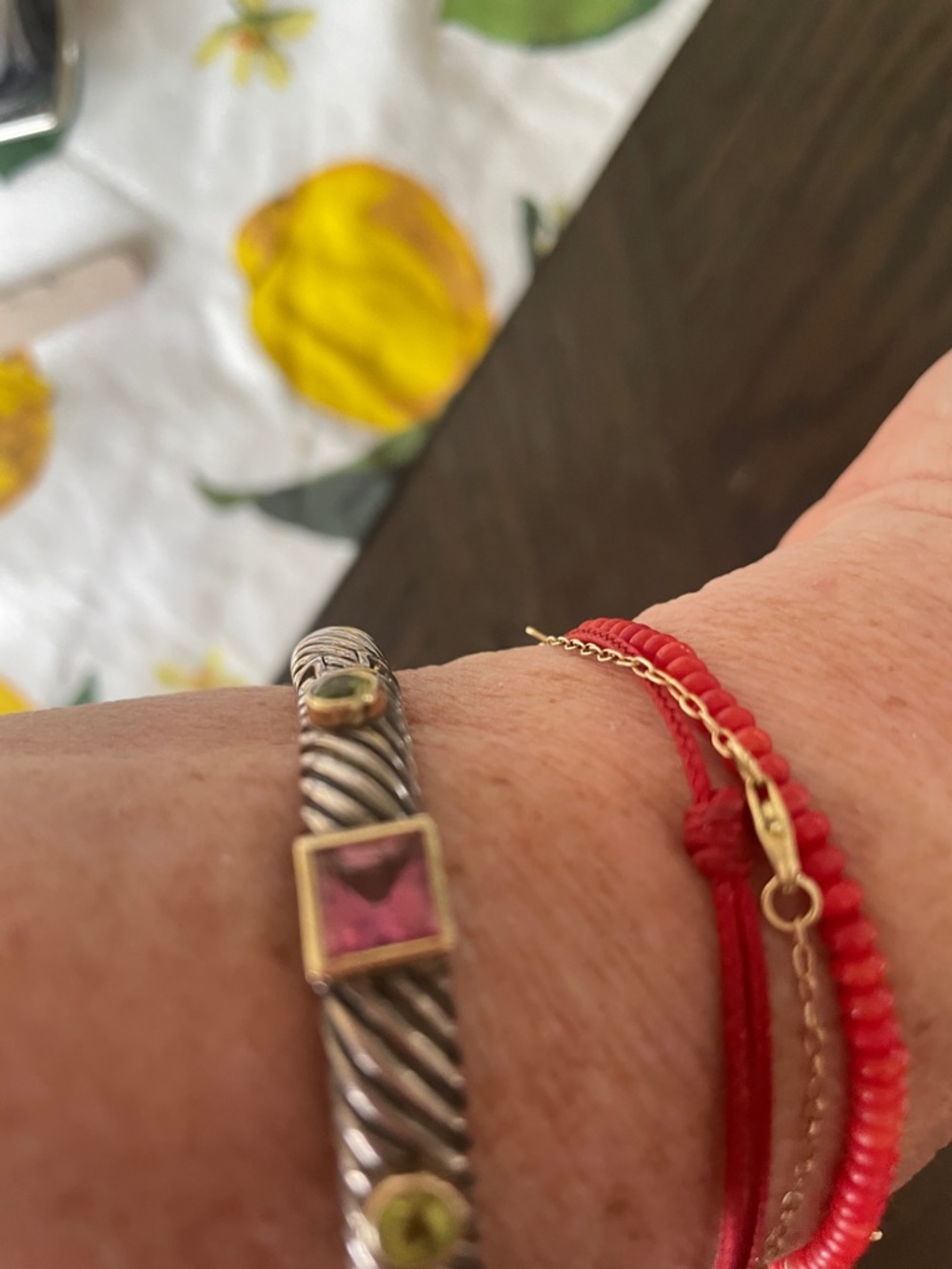 Sterling silver cuff with gemstones bezel set in 14k gold. - Picture 3 of 10